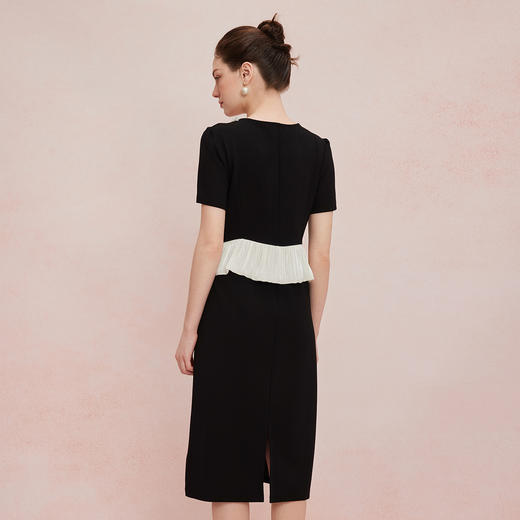 QF893斯尔丽2025夏季新款撞色装饰下摆修身端庄大方OL气质连衣裙 商品图1