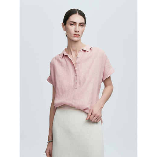 棉仓363604032-初棉亚麻连袖短袖宽松显瘦衬衣 商品图1