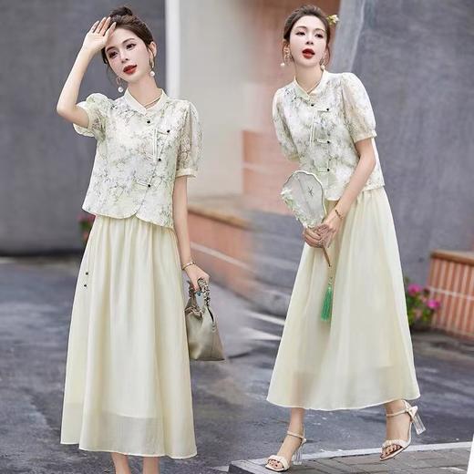 福利推荐~吊牌1699元｛ 连衣裙系列 ｝天丝套装-2127新中式刺绣盘扣一整套搭配半身裙两件套-喜出 商品图1