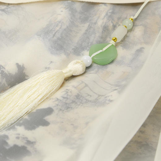 QF8G6斯尔丽2025新款改良旗袍拼接薄透朦胧水墨画流苏旗开得胜连衣裙 商品图7