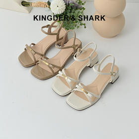 经典鲨2025年夏季新品时尚简约4.5cm甜美蝴蝶结中粗跟凉鞋女KW385-529011