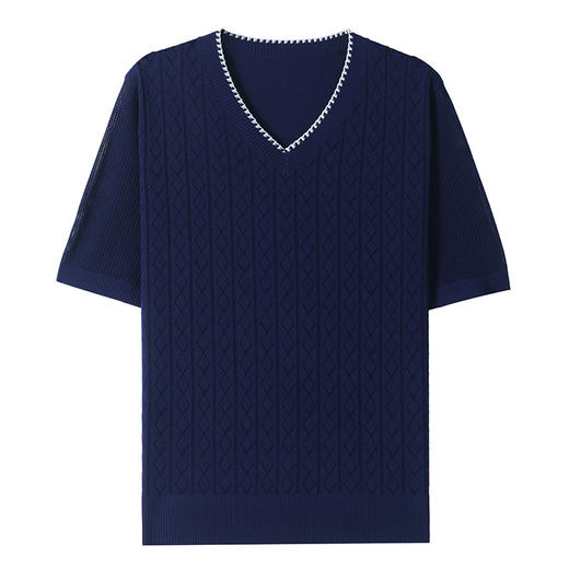 CC-MY-1215气质轻奢镂空上衣夏季短袖针织衫2025新款大码胖mm冰丝t恤V领洋气 商品图4