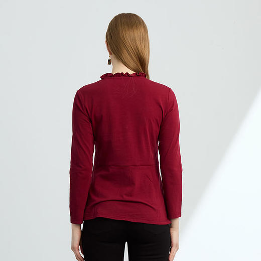 VIVIAN LIU R2447317 25春新款V领木耳边下摆A字版型长袖针织上衣 商品图1