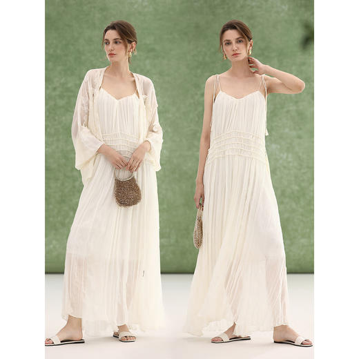 COCOBELLA重工压褶可调节流苏连衣裙度假风仙女吊带裙FR3222 商品图2