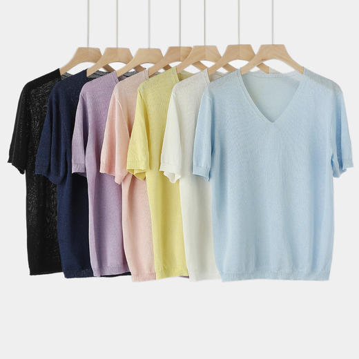 【无缝一体和纸纱V领T恤】甄选和纸混纺纱线，质地轻盈，透气清爽JZ2534-CC 商品图1