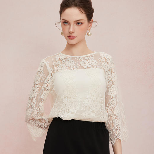 QF256斯尔丽2025夏季新款法式浪漫水溶绳股立体蕾丝高级感气质高雅上衣 商品图4