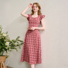 法式优雅气质复古格纹飞飞袖连衣裙女2025夏季收腰连衣裙V1050641 商品缩略图3