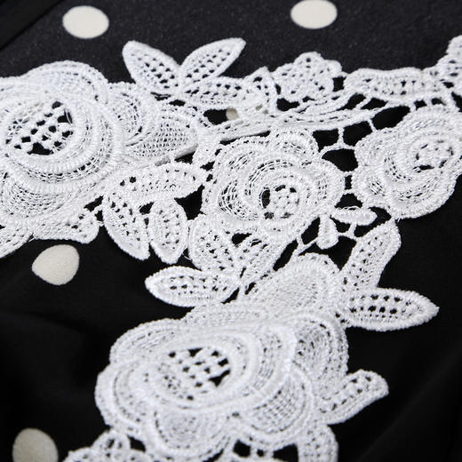 QF889斯尔丽25新款法式复古水溶蕾丝提亮高腰节小泡袖减龄波点连衣裙 商品图6