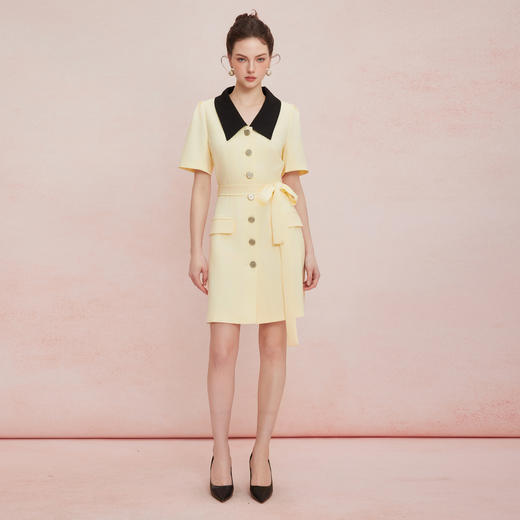 QF892斯尔丽25新款小香风系列撞色领合体修身通勤干练OL高级白领连衣裙 商品图3