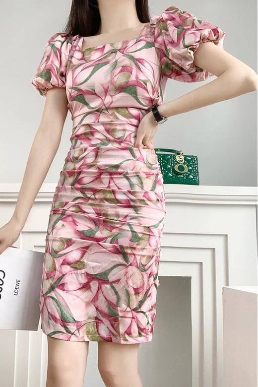 L.Fleuri 气质收腰法式印花修身连衣裙 18364 商品图5