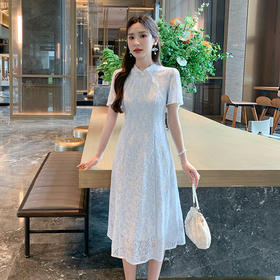 奢姿大码女装2025夏季胖妹妹时尚气质优雅复古短袖蕾丝立领连衣裙9952853316