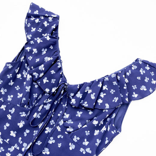 【限时秒杀】法式浪漫复古荷叶边V领碎花裙女春夏小飞袖收腰连衣裙V0950347 商品图5