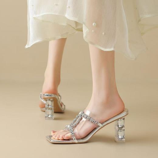 【预售5天】水晶粗跟高跟凉拖鞋女新款夏季外穿透明水钻高跟凉鞋WXJFG&W823 商品图1