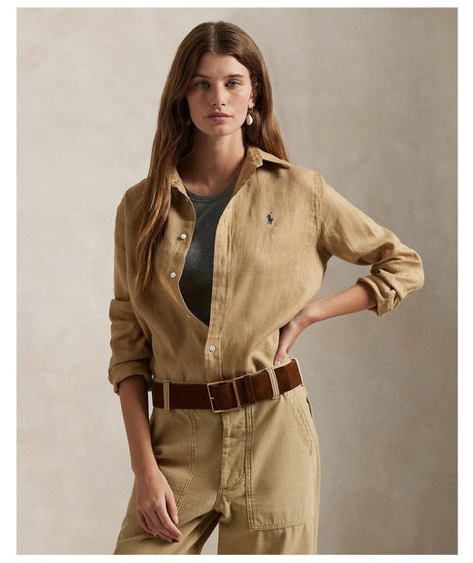 宽松版亚麻衬衫 清爽利落高级中性风 极简H型版型 小落肩袖设计 超细全亚麻面料 后片工字褶裥方便活动 弧形下摆前短后长好搭配 商品图10