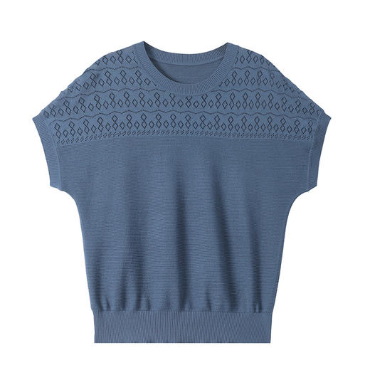 CC-103-7975时尚圆领薄款短袖t恤女2025新款夏季镂空显瘦冰丝针织上衣 商品图4