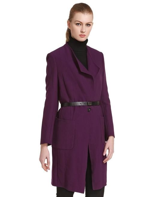 A1124603804   玛丝菲尔Marisfrolg  暗紫色优雅魅力双口袋长袖长款外套 商品图2