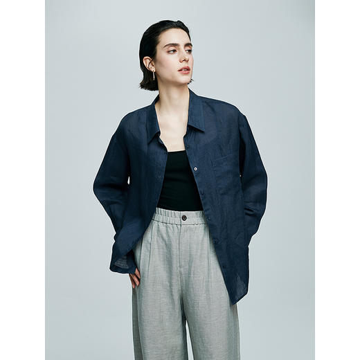 棉仓363604025-初棉宽松薄款苎麻长袖衬衫 商品图2