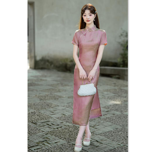 GX素雅时尚改良新中式长款短袖旗袍2025春夏新款年轻女士旗袍 商品图2