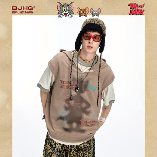 【张星特同款】猫和老鼠联名  BJHG不计后果连帽背心男款夏季纯棉坎肩无袖t恤 商品图2