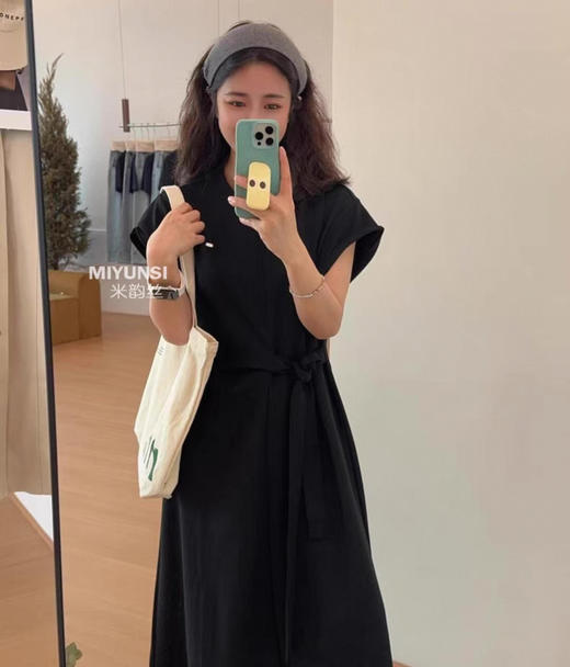 老米优品🎈 3-5天！ 博主风，设计款！《简约法式腰部系带设计连衣裙 》懒人zui爱！轻柔，弹力，人棉，夏日清爽感get~ ~~Q250507A 下架 商品图4