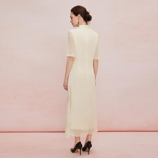 QF8G6斯尔丽2025新款改良旗袍拼接薄透朦胧水墨画流苏旗开得胜连衣裙 商品图1