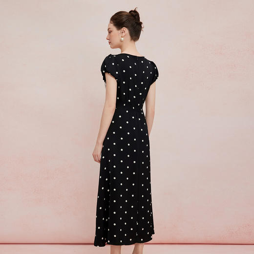 QF889斯尔丽25新款法式复古水溶蕾丝提亮高腰节小泡袖减龄波点连衣裙 商品图1