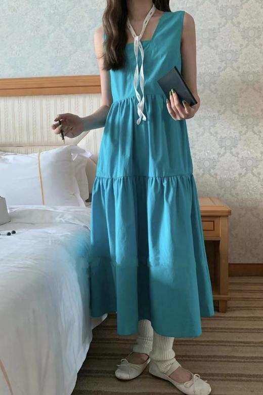 SUMMER & SAGE 蓝绿色方领吊带连衣裙 18366 商品图0