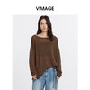 VIMAGE纬漫纪棕色防晒罩衫慵懒一字领针织衫上衣2025夏季新款V2301936 商品缩略图2