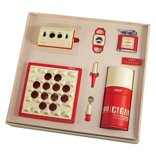JIFENG季风雪茄套装送礼打火机台式雪茄剪刀烟灰缸保湿罐高档礼盒 商品图0