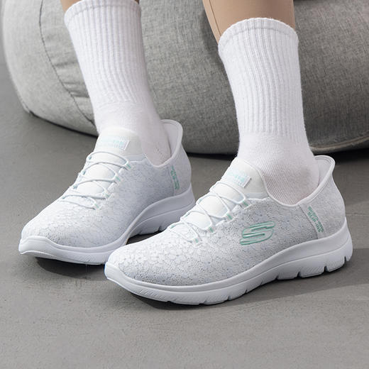 斯凯奇女士网面一脚蹬休闲鞋 百搭白色 商品图4
