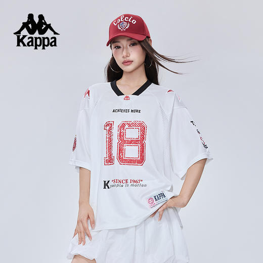 Kappa卡帕背靠背新款夏季运动短袖情侣美式复古t恤透气球服上衣男KPCJBTD10 商品图2