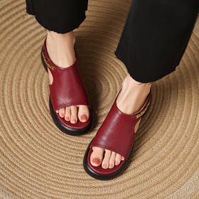 【预售5天】超美自留！超软舒适真皮厚底包头半拖鞋女新款夏镂空凉鞋粗跟高跟凉拖LD&7379