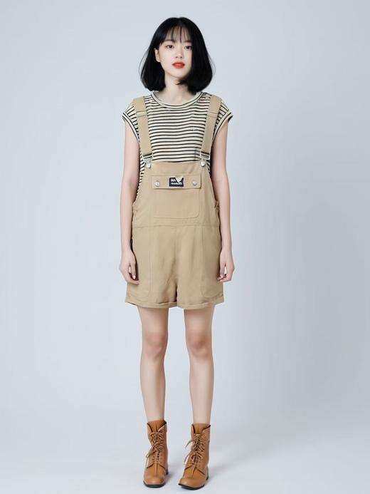 福利推荐~｛ 套装 ｝24194卡其条纹上衣➕背带裤两件套-喜出 商品图1