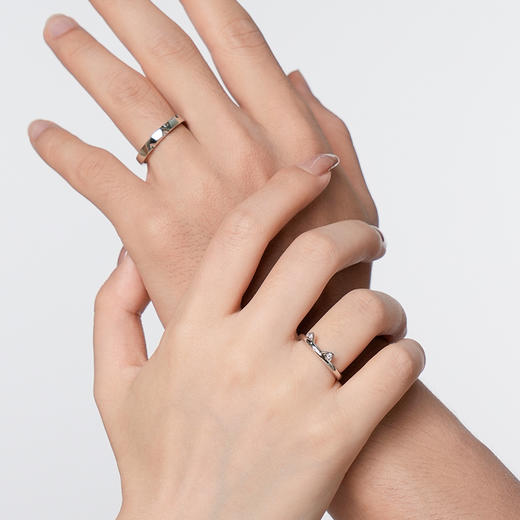 卡蒂罗/KADER 猫咪日记情侣对戒 萌趣猫耳生动立体俏皮设计开口可调节素圈一对 甜美可爱闪钻配饰恋爱频率 925银 商品图8