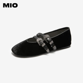 MIO米奥玛丽珍平底黑色法式复古方头一字带浅口单鞋M254452606