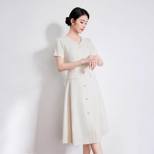 IWY/米白色夏季新款法式小香风连衣裙女高级感V领气质短袖裙子 242053Q1 商品图4