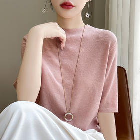 CC-XIX185冰丝针织短袖t恤女2025新款纯色时尚宽松显瘦大码女装夏季上衣女