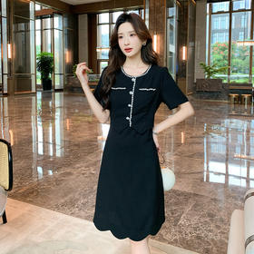 【清仓超15天不保价】奢姿大码女装2025夏季新款时尚优雅短袖连衣裙胖妹妹通勤简约裙子9952890414【1】