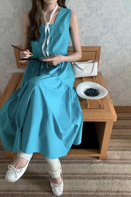 SUMMER & SAGE 蓝绿色方领吊带连衣裙 18366 商品图1