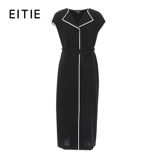 EITIE爱特爱正式感黑白撞色气质V领显瘦高腰连衣裙夏季新款8207960 商品图6