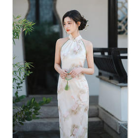 GX现代时尚改良新中式长款挂脖性感旗袍2025春夏新款年轻少女款旗袍