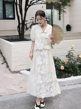【限八一促】福利推荐~整套绣花｛ 连衣裙系列 ｝2053新中式V 领盘扣上衣➕半裙套装-喜出