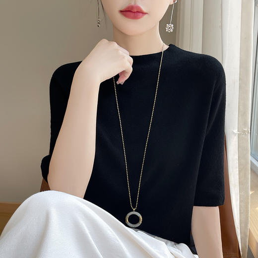 CC-XIX185冰丝针织短袖t恤女2025新款纯色时尚宽松显瘦大码女装夏季上衣女 商品图1