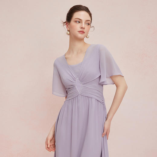 QF890斯尔丽25新款法式优雅立体手工压褶收腰太阳摆雪纺飘逸浪漫连衣裙 商品图2