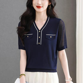 CC-MY-1216纱袖上衣女小香风冰丝宽松针织衫漂亮洋气夏装2025新款短袖t恤女