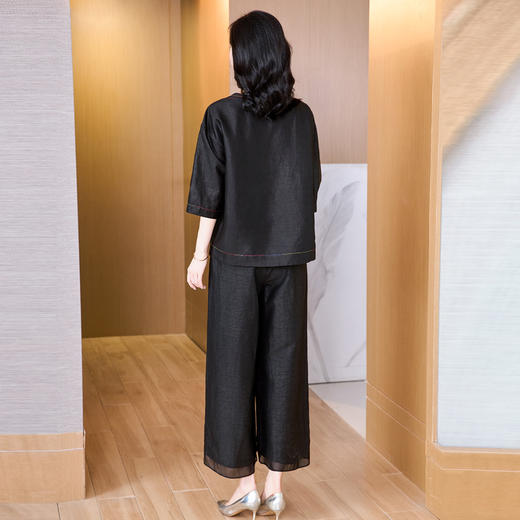 KQ-221972+221973新款夏季桑蚕丝上衣真丝香云纱小衫女大码两件套阔腿裤套装 商品图1