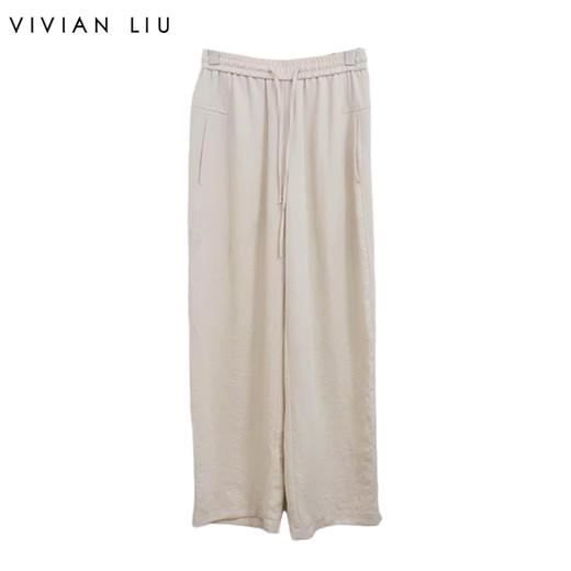 VIVIAN LIU V2535009 25新款松紧带抽绳斜插口袋显瘦直筒宽松长裤 商品图0