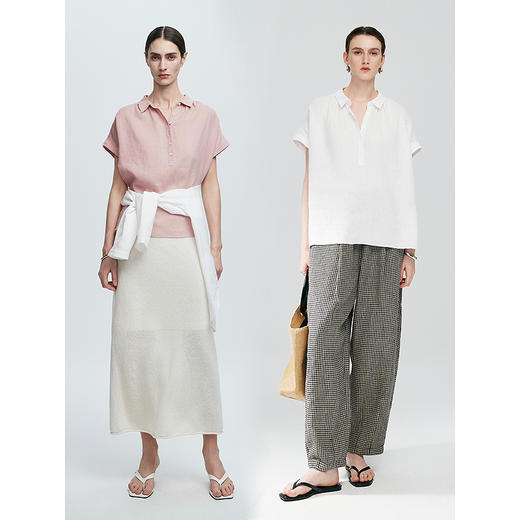 棉仓363604032-初棉亚麻连袖短袖宽松显瘦衬衣 商品图4