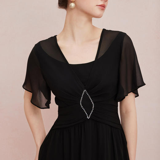 QF890斯尔丽25新款法式优雅立体手工压褶收腰太阳摆雪纺飘逸浪漫连衣裙 商品图9