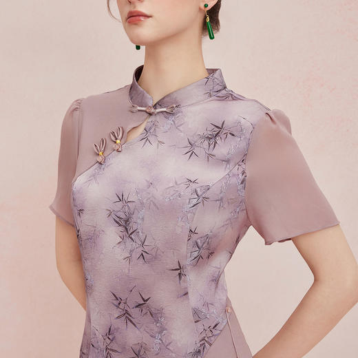 QF895斯尔丽2025新款新国风改良旗袍水墨国画清雅气质拼纱散摆连衣裙 商品图9